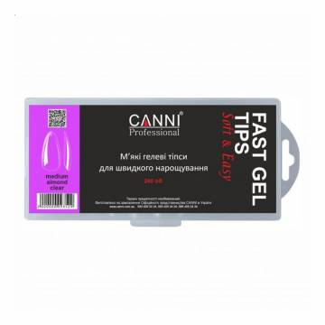 Мягкие гелевые типсы для быстрого наращивания Canni Medium Almond Clear Fast Gel Tips, 240 шт Мягкие гелевые типсы для быстрого наращивания Canni Medium Almond Clear Fast Gel Tips, 240 шт