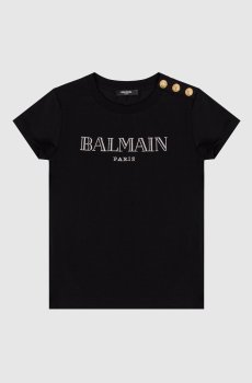 Детская черная футболка с кристаллами