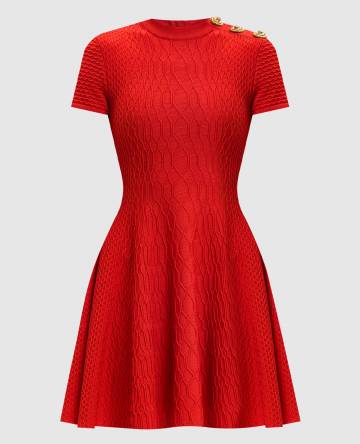 Красное платье мини с фактурным узором