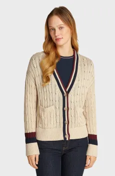 Женский бежевый кардиган VARSITY CABLE CARDI LS V-NK Бежевый L-XL Tommy Hilfiger WW0WW45916