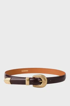 Женский темно-коричневый кожаный ремень Коричневый S Sandro SFACE00410_BordeauxFW25