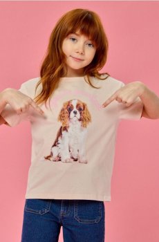 Бавовняна футболка з принтом - пастельний рожевий