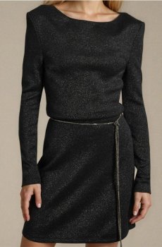 Міні-сукня з металізованою ниткою та декоративним поясом - чорний