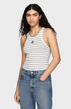 Женская белая майка в полоску THC CC MINI CABLE GS TANKSWEATER Белый M Tommy Hilfiger WW0WW42556