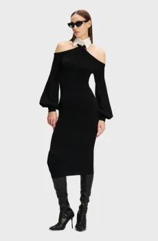 Женское черное платье COLD SHOULDER KNIT DRESS Черный XL Karl Lagerfeld 246W1317