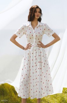 Молочна сукня міді з вишитим принтом