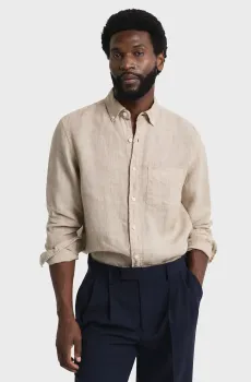 Мужская бежевая льняная рубашка REG GMNT DYED LINEN SHIRT Бежевый L Gant 3240120