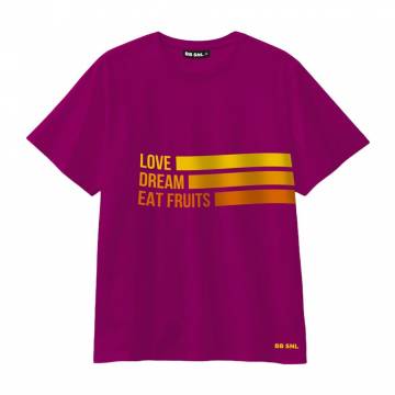 Футболка для взрослых Bob Snail Love, Dream, Eat Fruits оверсайз, фиолетовая Футболка для взрослых Bob Snail Love, Dream, Eat Fruits оверсайз, фиолетовая