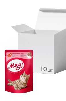 Упаковка влажного корма для кошек Мяу! с говядиной в нежном соусе, 85 г * 10 шт