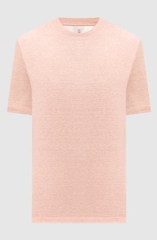 Розовая меланжевая футболка с льном