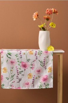 Доріжка на стіл з квітковим мотивом - білий