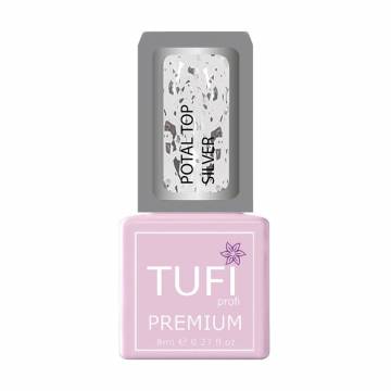 Каучуковый топ для гель-лака Tufi profi Premium Potal Top без липкого слоя, с поталью серебро, 8 мл Каучуковый топ для гель-лака Tufi profi Premium Potal Top без липкого слоя, с поталью серебро, 8 мл