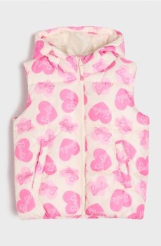 Квітований пuffer жилет з капюшоном - кремовий