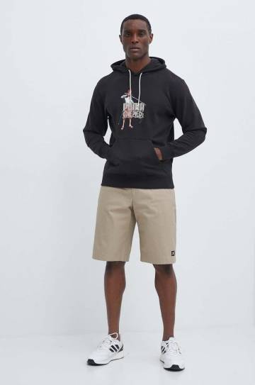 Хлопковая кофта Puma PUMA X ONE PIECE мужская цвет чёрный с капюшоном с принтом 624666 Хлопковая кофта Puma PUMA X ONE PIECE мужская цвет чёрный с капюшоном с принтом 624666