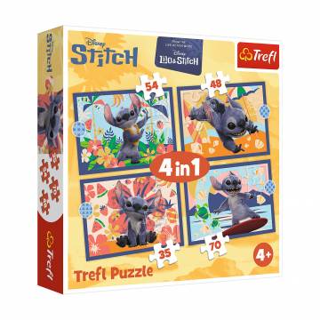Пазлы 4 в 1 Trefl Disney Stitch The Movie Отпуск на Гавайях, 28.5*20.5 см, от 4 лет, 207 элементов (34666)