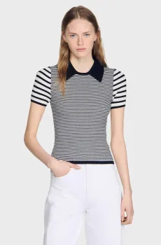 Женское поло в полоску Разноцветный XS Sandro SFPPU02869_Black - Ecru