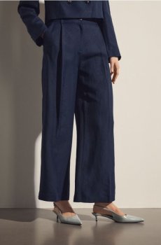 Reserved - Штани з високим вмістом льону - темно-синій - 104JL-59X