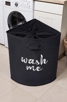 Кошик для білизни з написом WASH TIME - чорний
