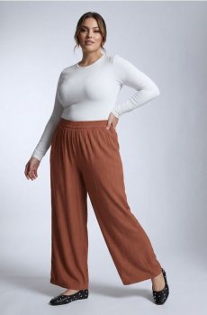 Віскозні штани широкого крою - бурштиновий