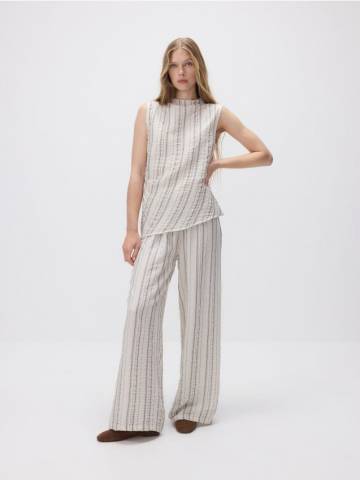 Reserved - Вільні штани з металізованою ниткою - бежевий - 494GG-08X