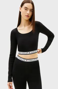 Женский черный топ TOMMY GIRL CROPPED Черный S Tommy Jeans DW0DW22595
