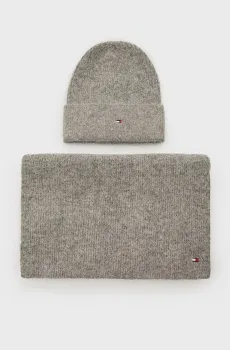 Женский набор аксессуаров (шапка, шарф) ESSENTIAL FLAG FUZ BEAN/SCARF GP Серый ONESIZE Tommy Hilfiger AW0AW17124