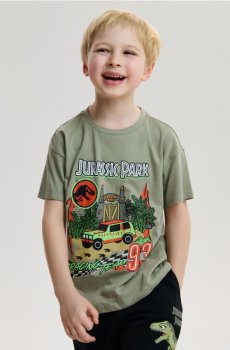 Бавовняний лонгслів з принтом Jurassic Park - пильно-зелений