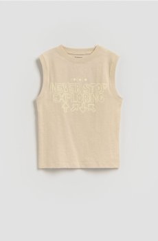 Reserved - Бавовняна футболка без рукавів - бежевий - 977IS-08X