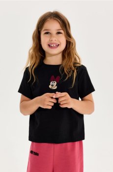 Бавовняна футболка з вишивкою Minnie Mouse - чорний