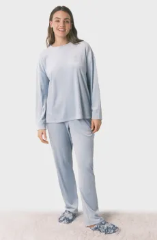 Женская голубая пижама (лонгслив, брюки) Голубой M womensecret 3592488