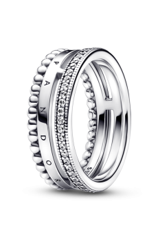 Каблучка з логотипом, паве та металевими кульками