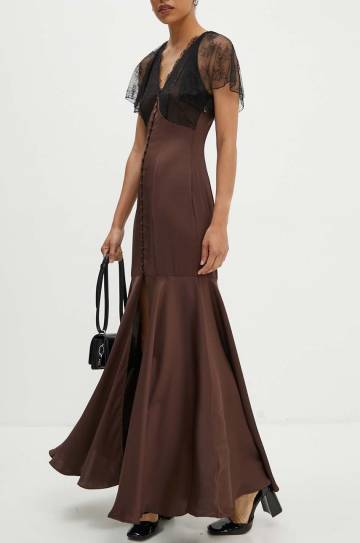Платье Rotate Lace Maxi V-Neck Dress цвет коричневый maxi облегающее 1127042910 Платье Rotate Lace Maxi V-Neck Dress цвет коричневый maxi облегающее 1127042910