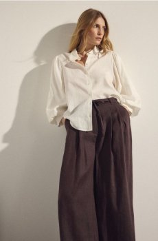 Reserved - Лляні штани з зав’язками - темно коричневий - 089JL-89X