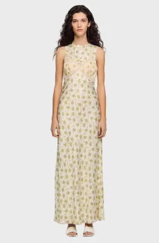 Женское бежевое платье с узором Бежевый 34 Sandro SFPRO04750_Olive - Ecru