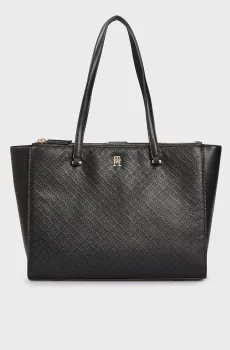 Женская черная сумка с узором TH ETERNITY TOTE MONO Черный ONESIZE Tommy Hilfiger AW0AW16948