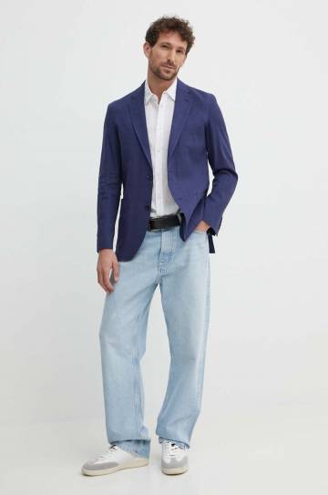 Льняной жакет Tommy Hilfiger цвет синий MW0MW35214 Льняной жакет Tommy Hilfiger цвет синий MW0MW35214