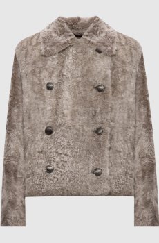 Бежевая укороченная двубортная дубленка Fuzzy