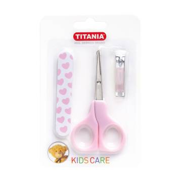 Детский маникюрный набор Titania 1296 B BOX, розовый (ножницы + пилка + щипчики)