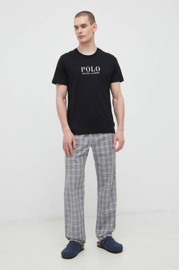 Хлопковая пижамная футболка Polo Ralph Lauren цвет чёрный с принтом Хлопковая пижамная футболка Polo Ralph Lauren цвет чёрный с принтом