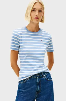 Женская голубая футболка в полоску SLIM CODY Голубой S Tommy Hilfiger WW0WW40587
