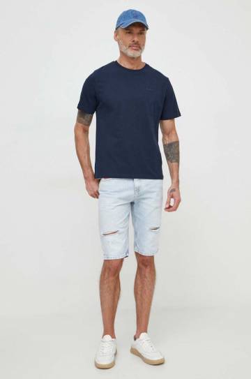 Хлопковая футболка Pepe Jeans Connor мужская цвет синий однотонная PM509206 Хлопковая футболка Pepe Jeans Connor мужская цвет синий однотонная PM509206