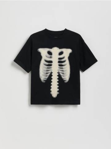 Reserved - Бавовняна футболка оверсайз - чорний - 051FH-99X