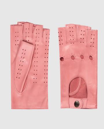 Розовые кожаные митенки с перфорацией
