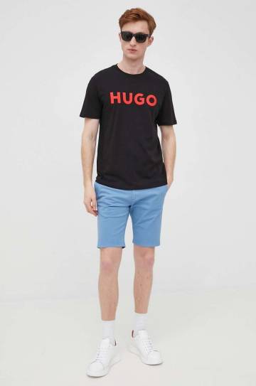 Хлопковая футболка HUGO мужская цвет чёрный с принтом 50467556 Хлопковая футболка HUGO мужская цвет чёрный с принтом 50467556