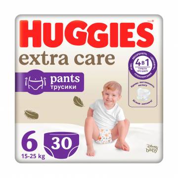 Подгузники-трусики Huggies Extra Care Pants размер 6 (15-25 кг), 30 шт Подгузники-трусики Huggies Extra Care Pants размер 6 (15-25 кг), 30 шт