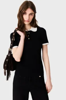Женское черное поло Черный 38 MAJE MFPPU01049_Black