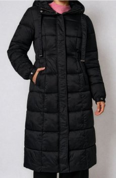 Стьобане пальто з капюшоном - чорний