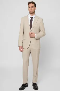 Мужской бежевый шерстяной костюм (пиджак, брюки) Бежевый 50 BOSS 50546099;131