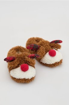 Reserved - Плюшеві кімнатні тапочки олень - коричневий - 482HG-88X