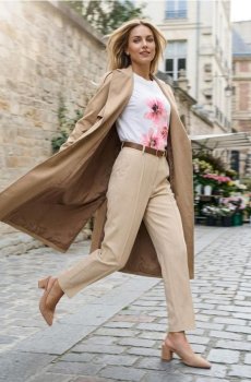 Цигаретні штани з швом на краю і поясом - нюдовий